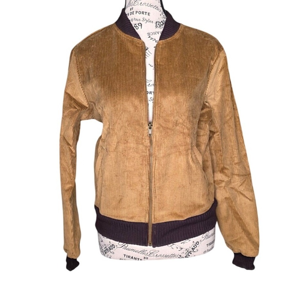 American Apparel Women's Corduroy Bomber Jacket Brown Size S Made USA